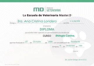 Certificate Etologia canina